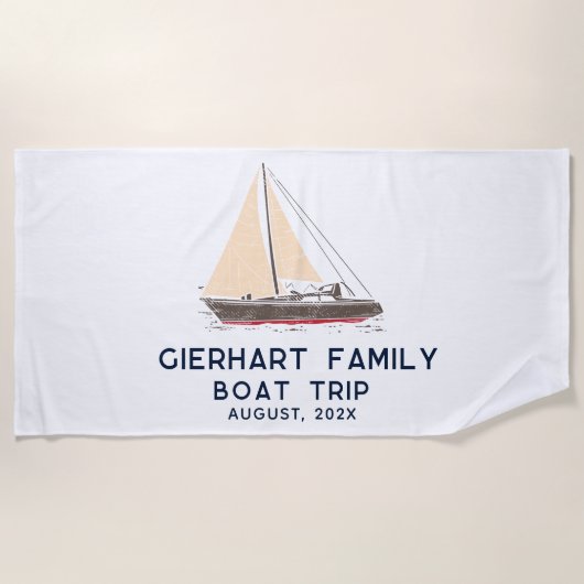 Serviette De Plage Nautical Family Boat Trip Sailing Custom (Devant)