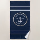 Serviette De Plage Nautical Marine Blue Boat Nom Ancre corde (Devant)