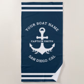 Serviette De Plage Nautical Navy Blue Boat Name (Devant)