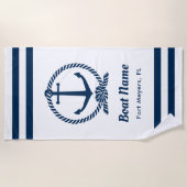 Serviette De Plage Nautical Navy Blue Custom Boat Name (Devant)