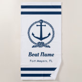 Serviette De Plage Nautical Navy Blue Custom Boat Name (Devant)