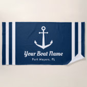Serviette De Plage Nautical Navy Blue Custom Boat Name (Devant)