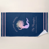 Serviette De Plage Nautical Navy Blue Custom Name Mermaid Beach Towel (Devant)