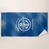 Serviette De Plage Nautical Navy Blue Welcome Aboard Nom du bateau An (Devant)
