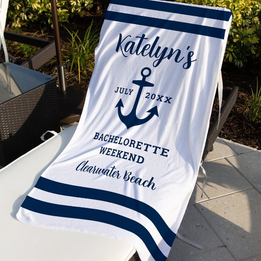 Serviette De Plage Nautical Navy Custom Wedding Bachelorette Party