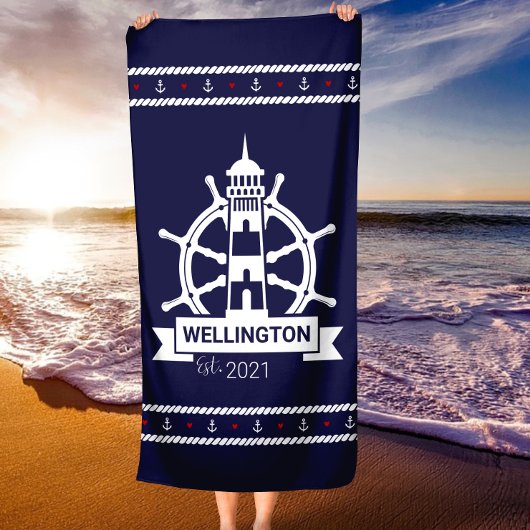 Serviette De Plage Nautical Navy Lighthouse Custom Beach Towne