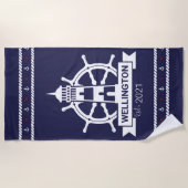 Serviette De Plage Nautical Navy Lighthouse Custom Beach Towne (Devant)