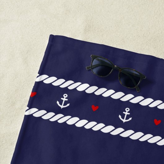 Serviette De Plage Nautical Navy Lighthouse Custom Beach Towne (En situation)