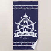Serviette De Plage Nautical Navy Lighthouse Custom Beach Towne (Devant)