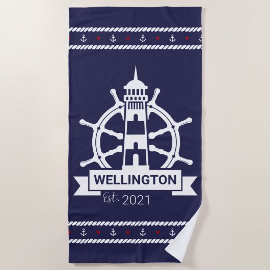Serviette De Plage Nautical Navy Lighthouse Custom Beach Towne (Devant)