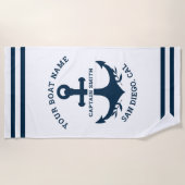 Serviette De Plage Nautical Navy White Boat Name (Devant)