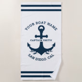 Serviette De Plage Nautical Navy White Boat Name (Devant)
