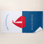 Serviette De Plage Nautical Red Sailboat Personalized Family Name  (Devant)