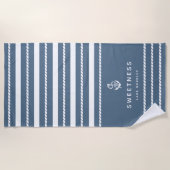 Serviette De Plage Nautical Rope Stripe & Anchor Boat Name (Devant)