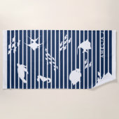 Serviette de plage nautique à rayures blanches et  (Devant)