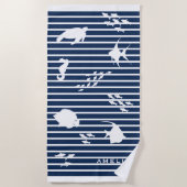 Serviette de plage nautique à rayures blanches et  (Devant)