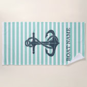 Serviette De Plage Nautique,Ancre,Rayes Vert Menthe (Devant)