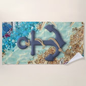 Serviette de plage nautique avec ancre bleue  (Devant)