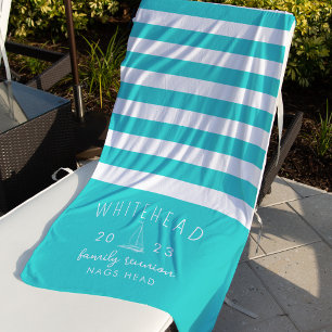 Serviette De Plage Nautique Bord de mer Aqua Blue Monogramme