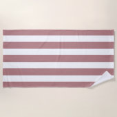 Serviette De Plage Nautique Dusty rose et blanc rayé (Devant)