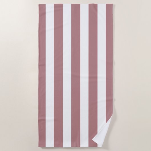 Serviette De Plage Nautique Dusty rose et blanc rayé (Devant)