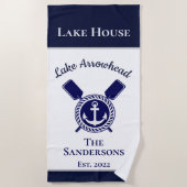 Serviette De Plage Nautique moderne Marine Bleu Monogram Lake House (Devant)