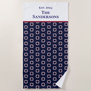 Serviette De Plage Nautique moderne Marine bleu Monogramme