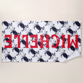 Serviette de plage nautique personnalisée de crabe (Devant)