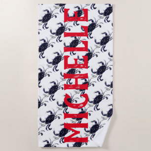 Serviette de plage nautique personnalisée de crabe
