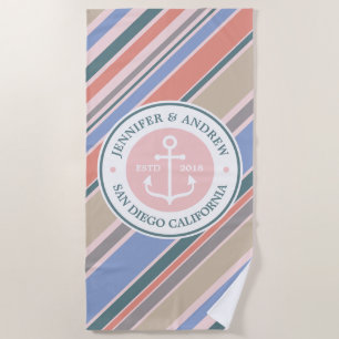 Serviette De Plage Nautique rose poussiéreux de rayures à la mode