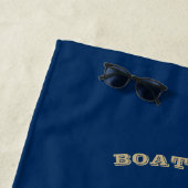 Serviette De Plage Nautique, Roue de bateau en or, Bleu de marine (En situation)