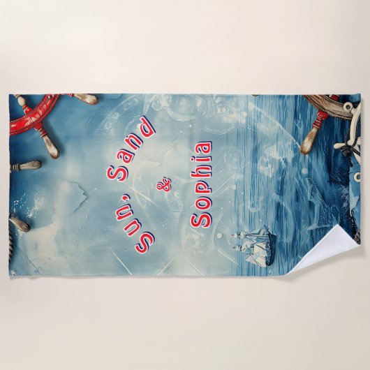 Serviette De Plage Nautique Soleil Et Sable (Devant)