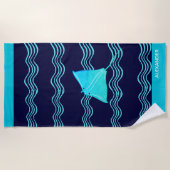 Serviette De Plage Nautique Turquoise Bleu Marine Manta Ray Wave (Devant)