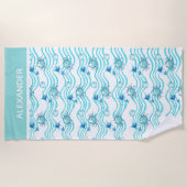 Serviette De Plage Nautique Turquoise Blue Sea Life Crab Starfish (Devant)
