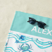 Serviette De Plage Nautique Turquoise Blue Sea Life Crab Starfish (En situation)