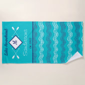 Serviette De Plage Nautique Turquoise Marine Bleu Blanc Monogramme Ma (Devant)