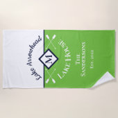 Serviette De Plage Nautique Vert Marine Bleu Blanc Monogramme Maison (Devant)