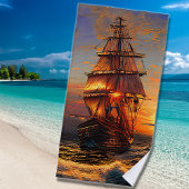 Serviette De Plage Navire Brown Pirate Blue Orange Sky