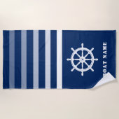 Serviette De Plage Navires Roue Helm Votre nom de bateau Marine Blue (Devant)