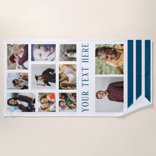 Serviette De Plage Navy Blue 9 Photo Collage Family Beach Towel (Devant)
