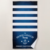 Serviette De Plage Navy Blue Nautical Thème Famille Événement (Devant)