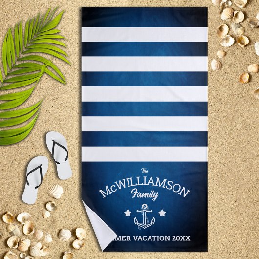 Serviette De Plage Navy Blue Nautical Thème Famille Événement
