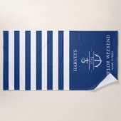 Serviette De Plage Navy et blanc Week-end personnalisé de célibataire (Devant)