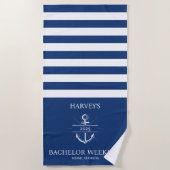 Serviette De Plage Navy et blanc Week-end personnalisé de célibataire (Devant)