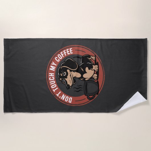 Serviette De Plage Ne touchez pas à mon café teckel (Devant)