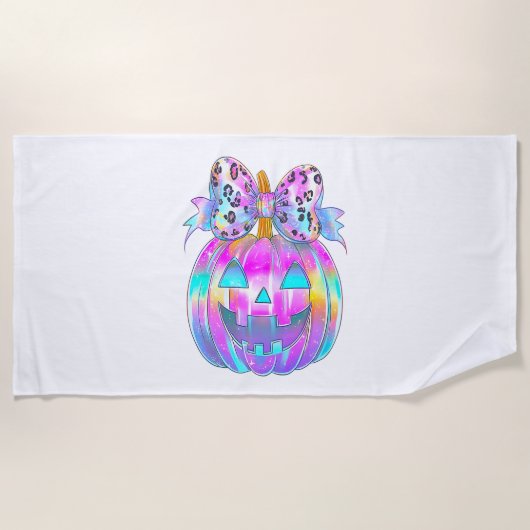Serviette De Plage Neon Coquette Citrouille d'Halloween (Devant)