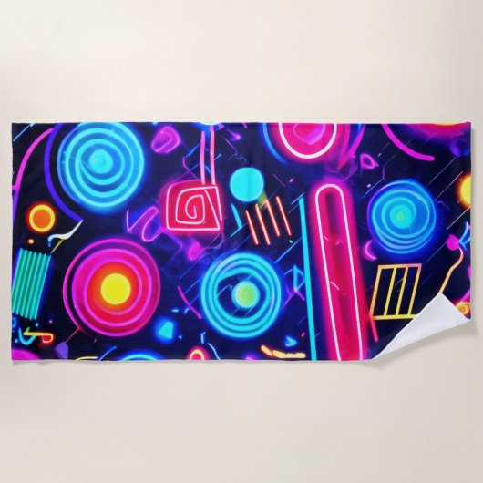 Serviette De Plage Neon Dreamscape : Un art Abstrait vibrant (Devant)