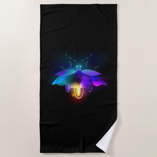 Serviette De Plage Neon Firefly sur noir (Devant)