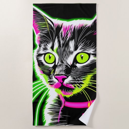 Serviette De Plage Neon Kitty Feline Art (Devant)