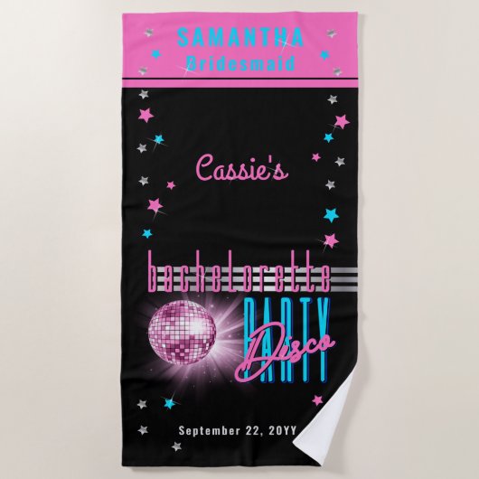 Serviette De Plage Neon Look Disco Ball Party des années 70 Retro (Devant)